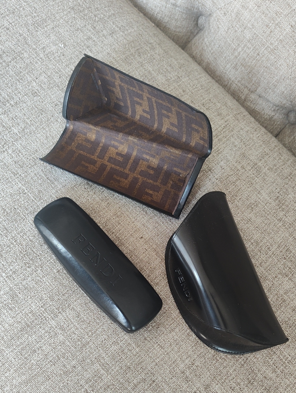 Fendi Set Of Black Eyeglass Cases With Brand Patterned Interiors